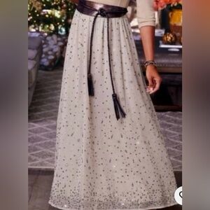 NWT Soft Surroundings Champagne Celebration Sequined Maxi Skirt S 6/8 Boho Taupe